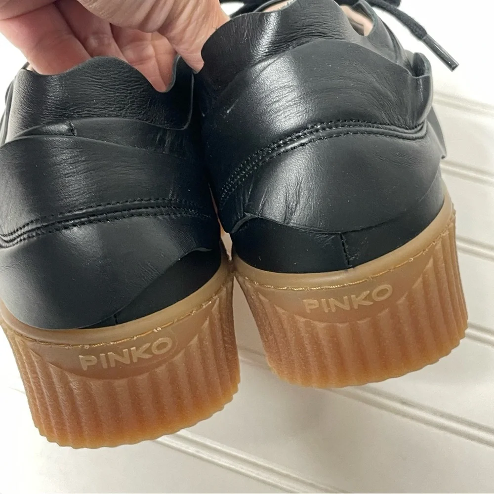 Pinko Francese Platform Sneaker Black Leather Women's Sz 37 635